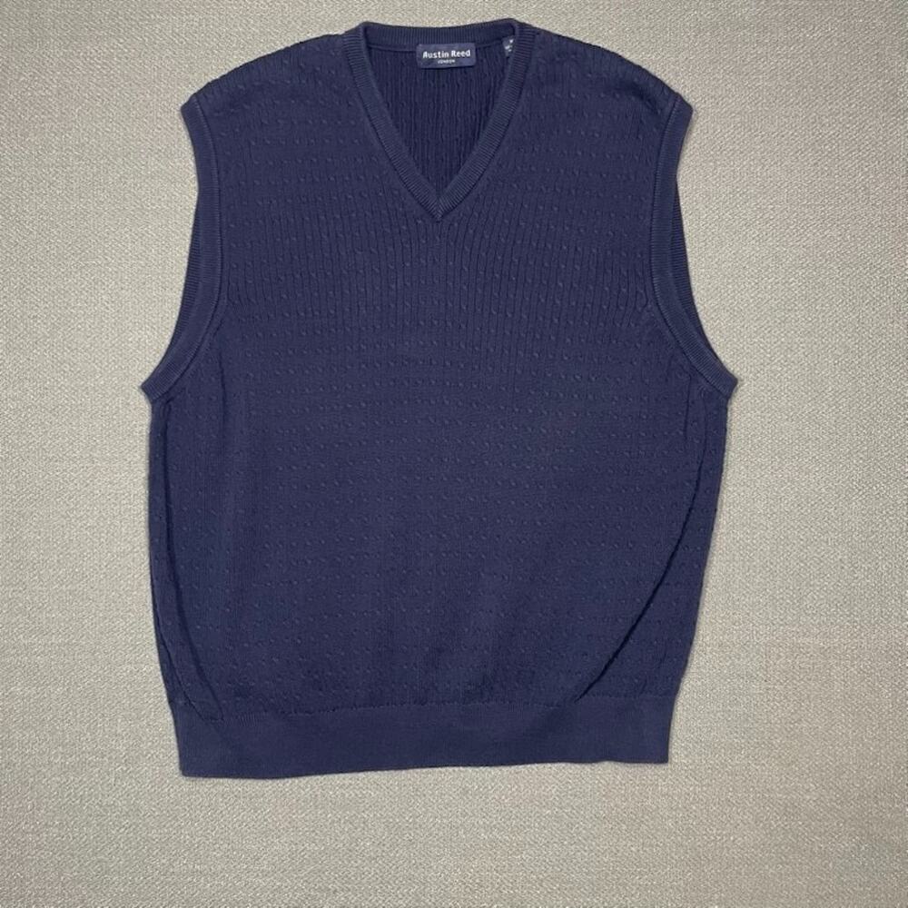 Austin Reed Sweater Vest Mens XL Navy Cable Knit Grandpa Academia Preppy Grunge